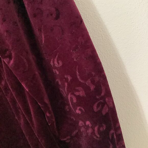 Vintage 90s Floral Velvet Burgundy Whimsigoth Witch Dark Feminine Long Sleeve 2X - Picture 7 of 7